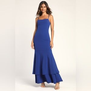 Lulu’s Royal Blue Tiered Trumpet Hem Maxi Dress - Medium